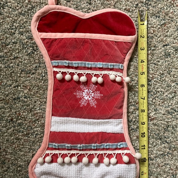 CHRISTMAS STOCKING Dog Bone Shaped Velour Mauve Blue White Red - Picture 4 of 6